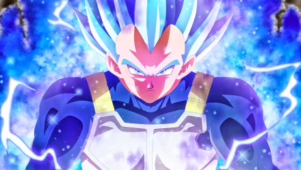HD desktop wallpaper of Vegeta from Dragon Ball Super in a powerful aura.