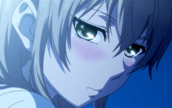 Anime character Yuzu Aihara from Citrus with green eyes and a blush, shown in a close-up HD wallpaper and background.