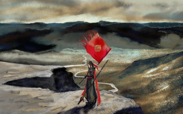 Fantasy Women Warrior Woman Warrior Oriental Landscape Banner Lance HD Wallpaper | Background Image