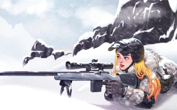 High-definition desktop wallpaper featuring a PlayerUnknown's Battlegrounds character with a sniper rifle, set against a snowy mountain backdrop.