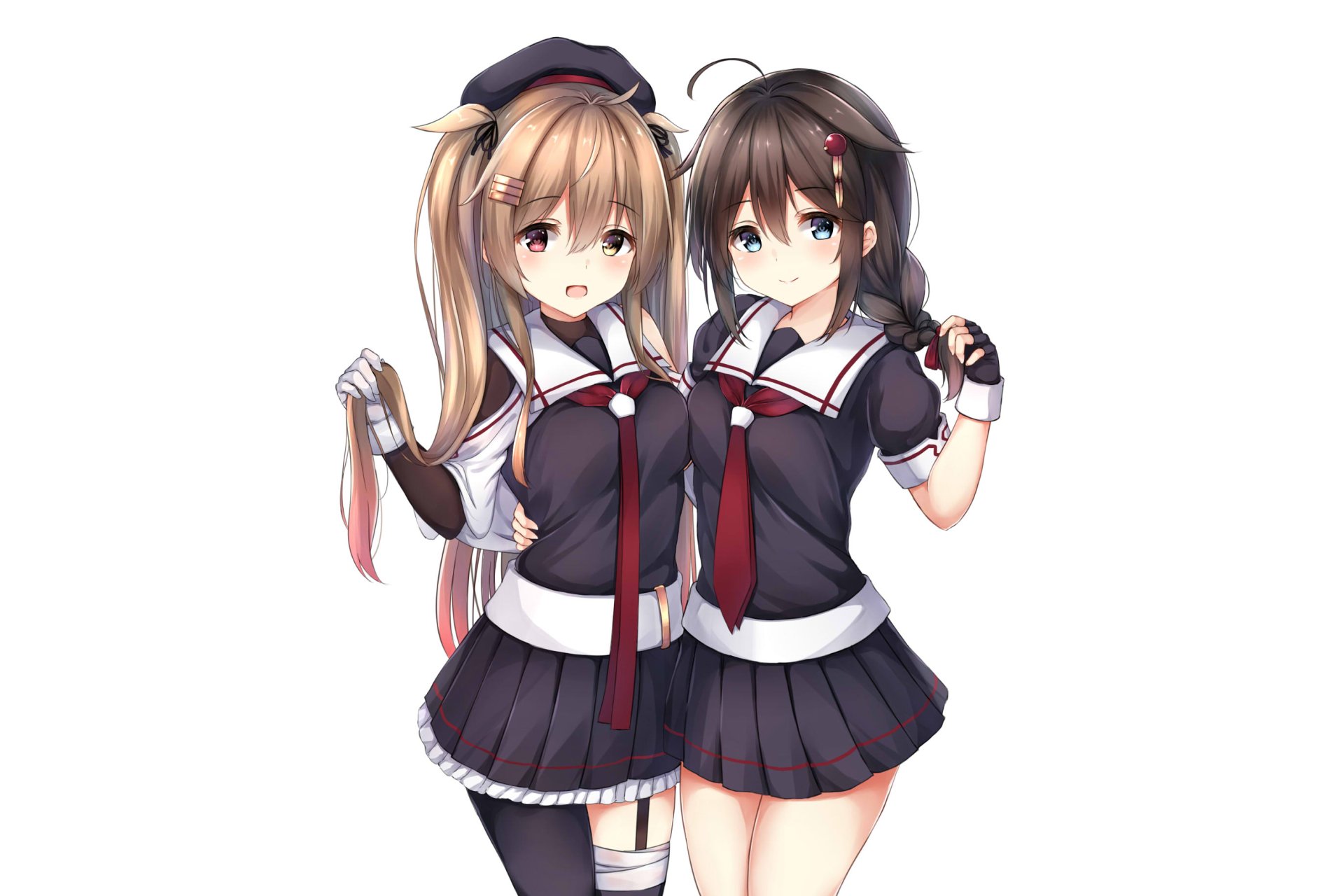 2K Quad HD PC desktop wallpaper of Murasame and Shigure (Kancolle) from Kantai Collection — two anime ship girls in navy sailor uniforms standing side by side.