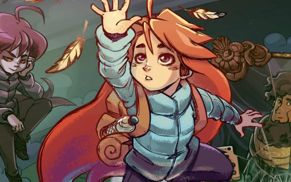 HD desktop wallpaper of characters from the game Celeste, featuring the protagonist amidst a whimsical background.