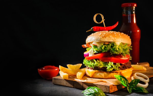 Food Burger French Fries Still Life HD Wallpaper | Background Image