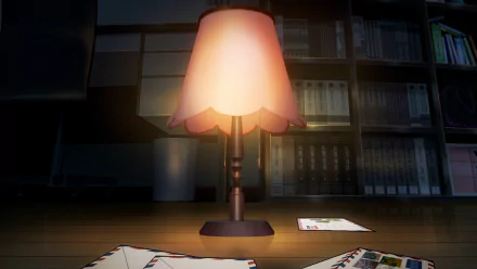 A cozy lamp illuminates a desk with letters scattered around, set against a backdrop of bookshelves in this HD Citrus (Anime) desktop wallpaper and background.