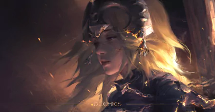 HD desktop wallpaper featuring Jeanne d'Arc from Fate/Grand Order in a serene, contemplative pose, detailed with radiant lighting and intricate armor design.