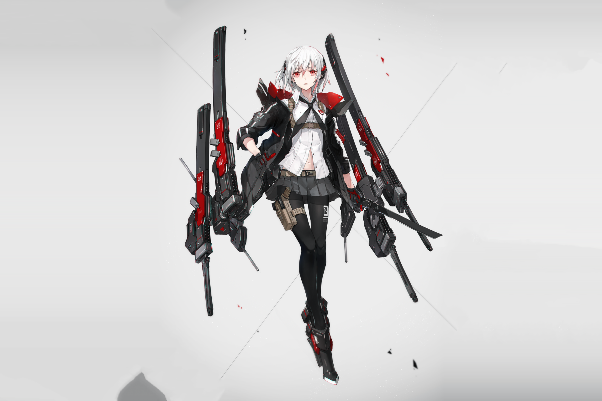 Anime original character with white hair and futuristic weaponry, featured in a HD PC desktop wallpaper and background.
