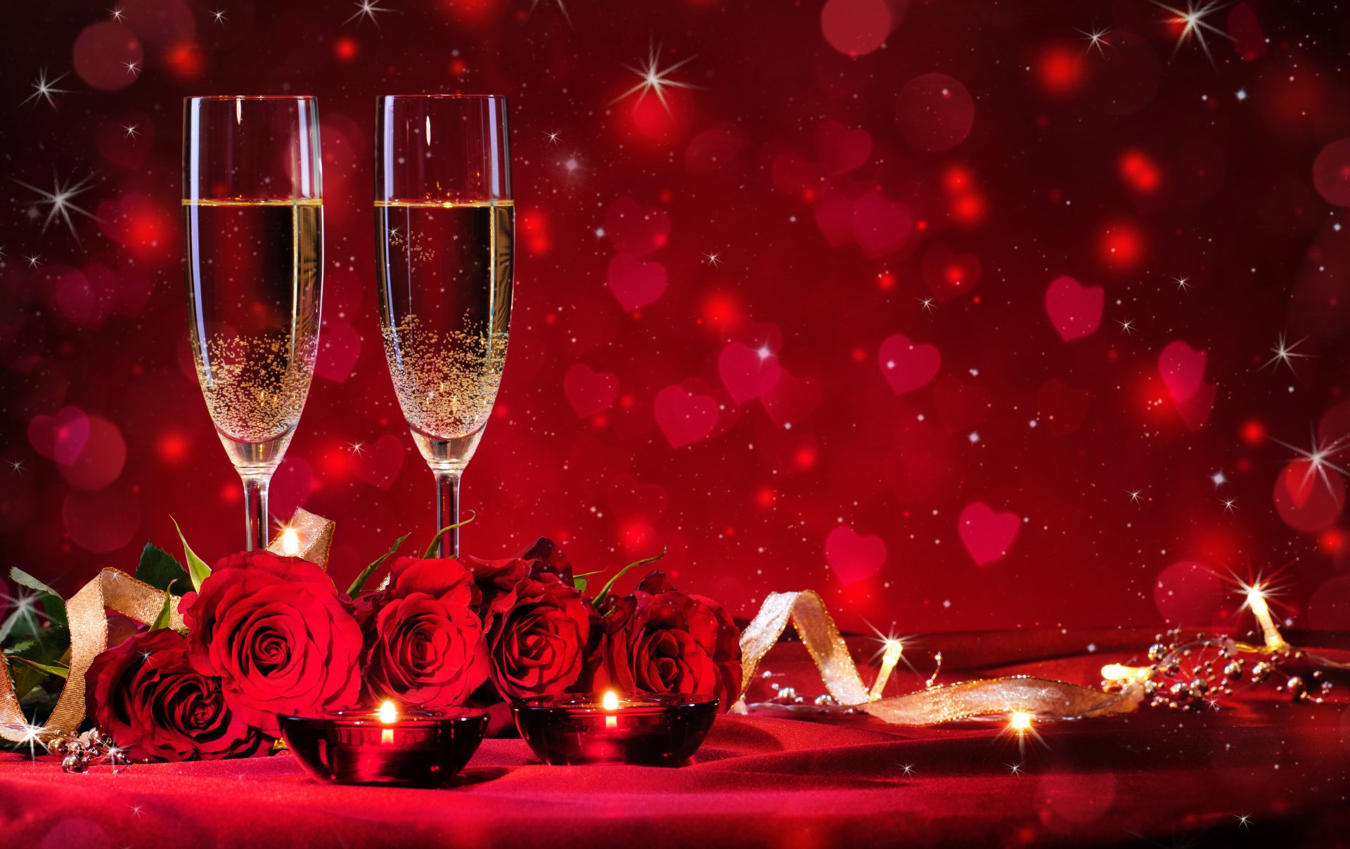 Download Candle Love Red Rose Red Flower Rose Bokeh Heart Shaped Glass Champagne Holiday 5294