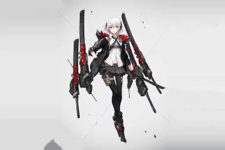 Anime original character with white hair and futuristic weaponry, featured in a HD PC desktop wallpaper and background.