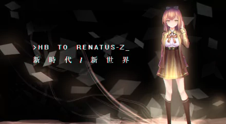 HD anime original desktop wallpaper featuring a girl in a school uniform with glitch effects and Japanese text on a dark geometric background.