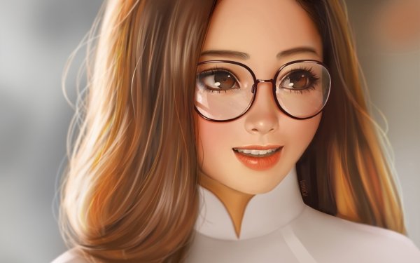 Women Artistic Face Asian Glass Smile Brown Hair Glasses HD Wallpaper | Background Image