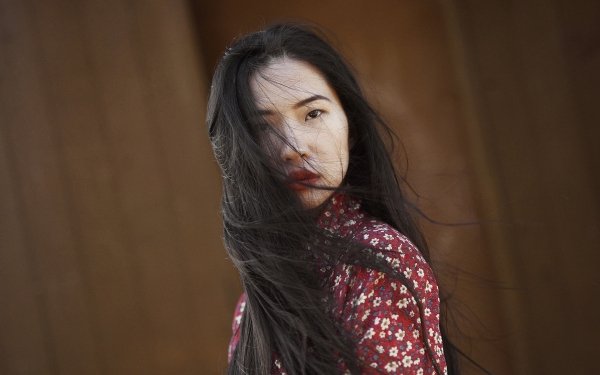 Women Asian Model Black Hair Lipstick Brown Eyes Long Hair HD Wallpaper | Background Image