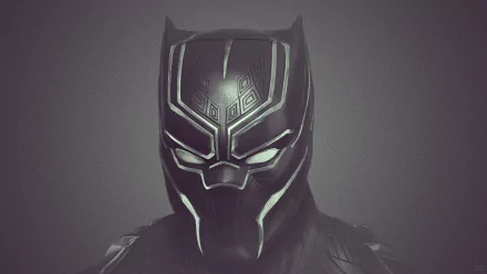 HD desktop wallpaper featuring the iconic Black Panther mask from the movie Black Panther, showcasing its intricate design and glowing eyes.