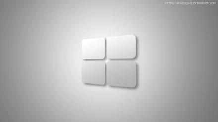 Gray 2K Quad HD Windows 10 desktop wallpaper featuring an embossed four-pane Windows logo on a soft radial gradient, technology-themed.