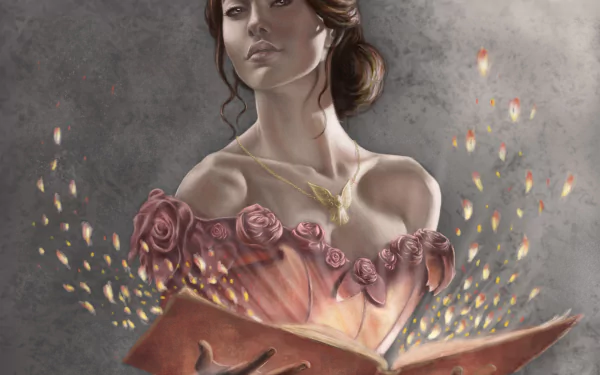  Fantasy Girl with Angel Pendant Holding a Book by Caroline1233