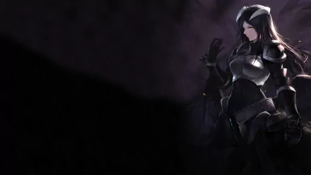 HD desktop wallpaper featuring Albedo from the anime Overlord, depicted in a dark and mysterious setting, wearing her black and white armor.