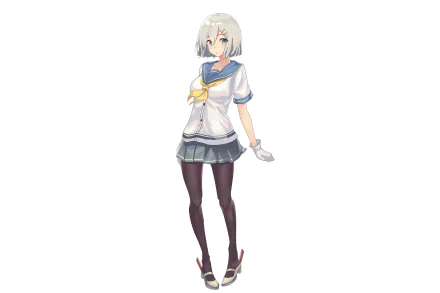 school uniform blue eyes short hair white hair pantyhose Hamakaze (Kancolle) Anime Kantai Collection HD Desktop Wallpaper | Background Image