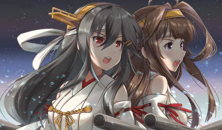 HD anime desktop wallpaper featuring Kongou and Haruna from Kantai Collection, showcasing detailed character designs and vibrant colors.