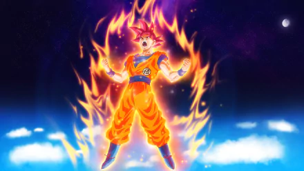 HD desktop wallpaper featuring Goku in Super Saiyan Rage form from Dragon Ball Super, surrounded by a fiery aura in a cosmic background.