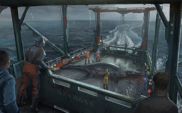 Fantasy Sea Monster Creature Fishing Boat HD Wallpaper | Background Image