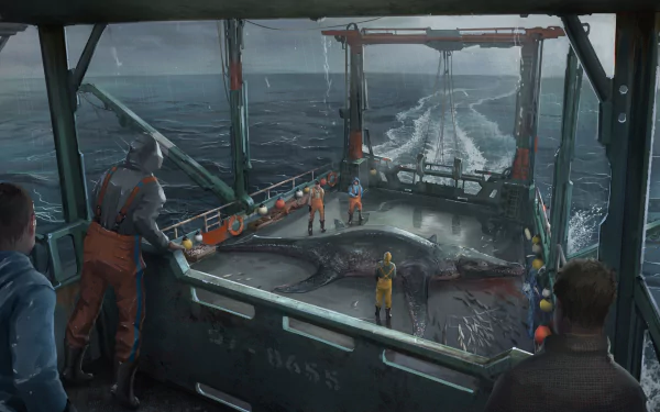 fishing boat creature fantasy sea monster HD Desktop Wallpaper | Background Image