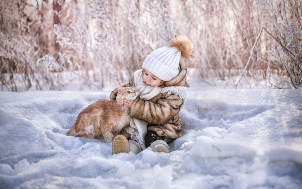 Photography Child Winter Little Girl Snow Cat Hat HD Wallpaper | Background Image
