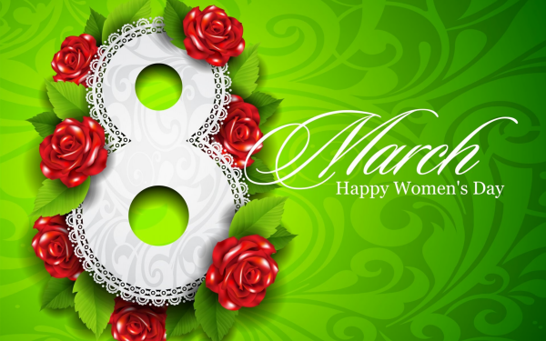 Holiday Women's Day Green Eight Rose Flower Statement Happy Women's Day HD Wallpaper | Background Image