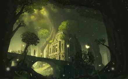 firefly (bug) ruin forest Anime Original anime forest HD Desktop Wallpaper | Background Image