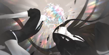 High-resolution 4K Ultra HD wallpaper featuring Diamond and Bort from the anime Land of the Lustrous, showcasing vibrant light effects and dynamic poses.