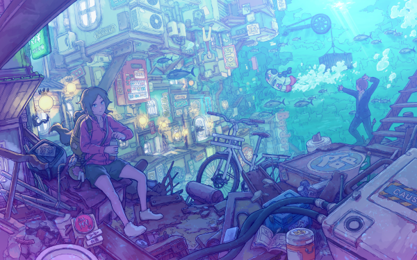 Anime Original Sea Underwater City HD Wallpaper | Background Image