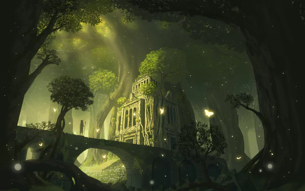 firefly (bug) ruin forest Anime Original anime forest HD Desktop Wallpaper | Background Image