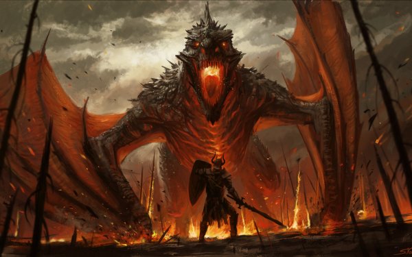Fantasy Dragon Warrior Knight Sword Armor Shield Wyvern Monster HD Wallpaper | Background Image