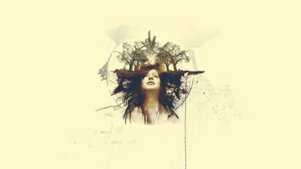 HD PC desktop wallpaper featuring eerie artwork from the video game Resident Evil 7: Biohazard, depicting a haunting female figure with surreal dark elements.