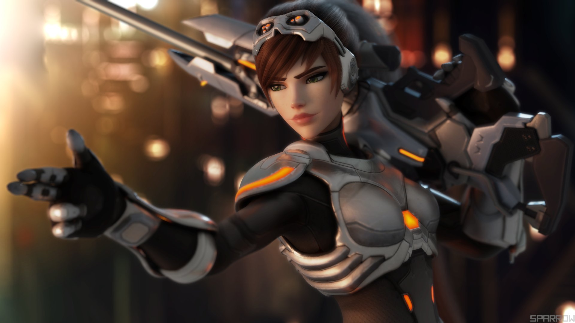 Download Short Hair Sniper Rifle Brown Hair Green Eyes Woman Warrior Widowmaker Overwatch