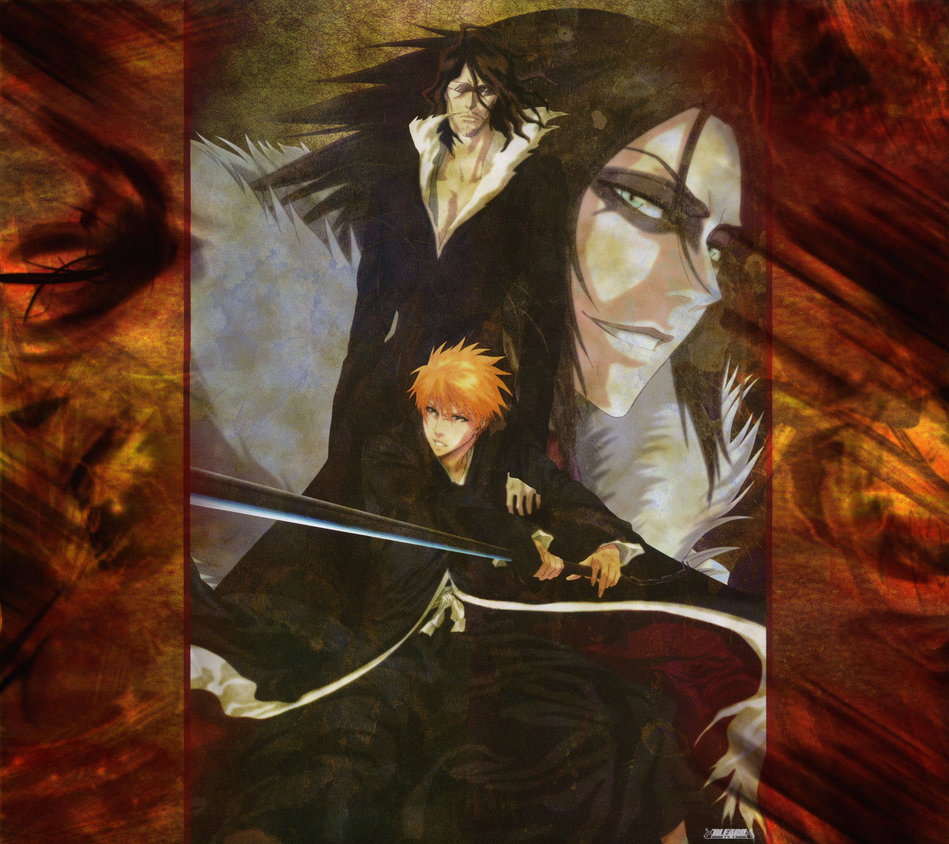 Ichigo Kurosaki holding Zangetsu sword (Bleach) on a HD desktop wallpaper.