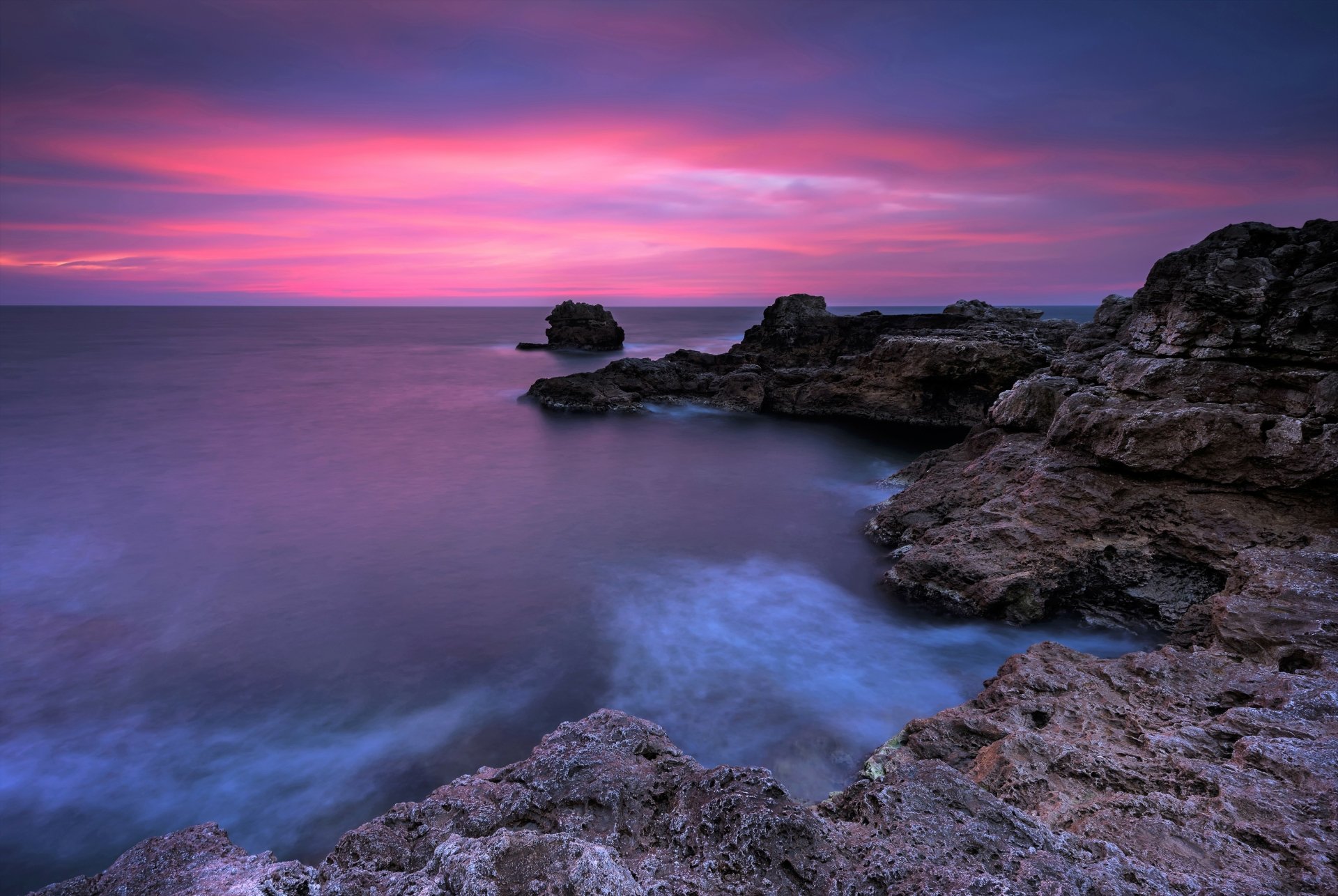 Download Horizon Pink Sunset Sky Bulgaria Sea Ocean Coast Nature Coastline 4k Ultra HD Wallpaper