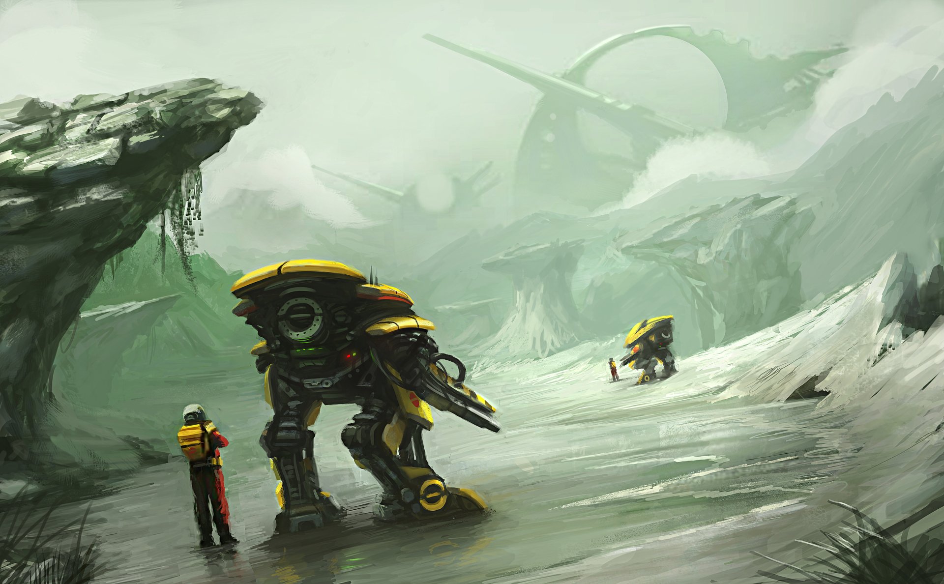 Download Futuristic Exploration Landscape Sci Fi Robot HD Wallpaper by Luis Alberto De La Cerda Munoz