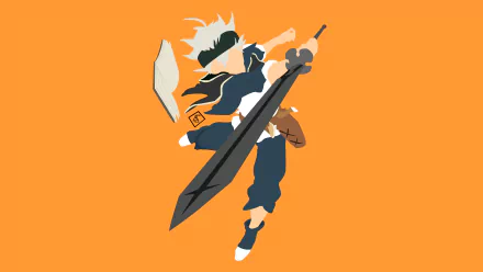 HD desktop wallpaper featuring Asta from the anime Black Clover, depicted with his iconic sword against an orange background.