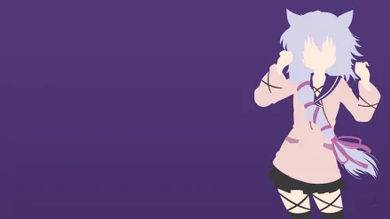 Minimalist anime wallpaper of Midori Fuse from Black Bullet, featuring long grey braided hair, animal ears, thigh highs, and a skirt on a purple background.