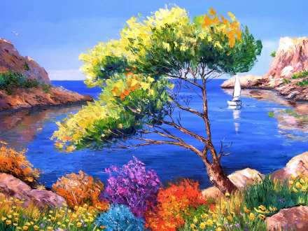 calanque France flower artistic painting HD Desktop Wallpaper | Background Image
