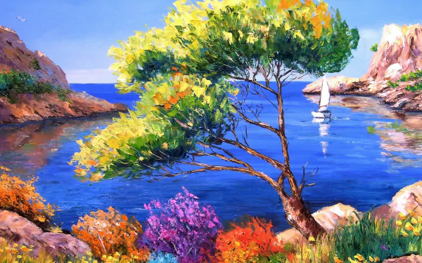 calanque France flower artistic painting HD Desktop Wallpaper | Background Image