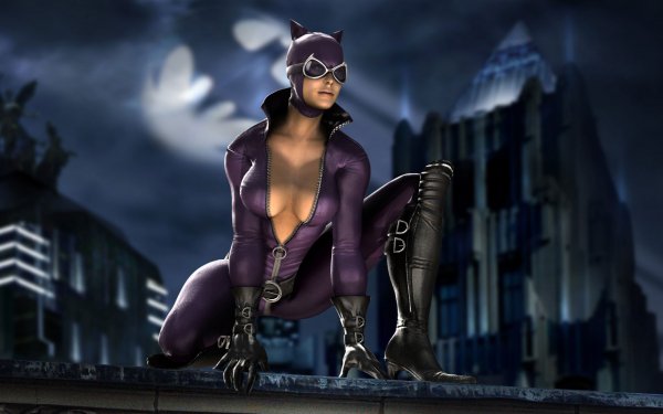 Video Game Mortal Kombat Vs. DC Universe Mortal Kombat Mask Boots Catwoman Glasses Glove Latex Bat-Signal Gotham City HD Wallpaper | Background Image
