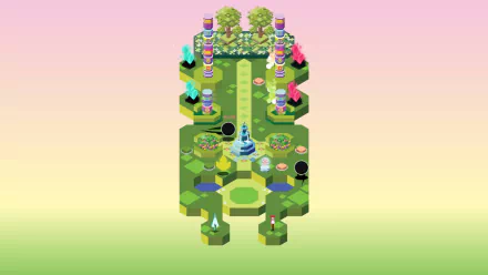 HD desktop wallpaper of Umiro game with colorful isometric landscape and puzzle elements.