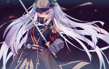 Altair from Re:Creators anime is depicted in a dynamic pose with flowing white hair and intricate military-inspired attire in this HD PC desktop wallpaper.