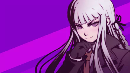 Anime character Kyōko Kirigiri from Danganronpa on a vibrant purple background. HD desktop wallpaper.