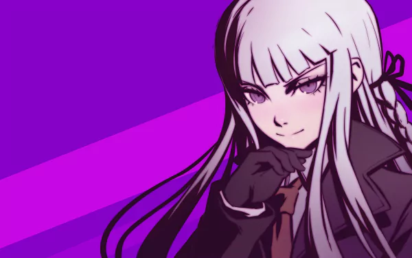 Anime character Kyōko Kirigiri from Danganronpa on a vibrant purple background. HD desktop wallpaper.