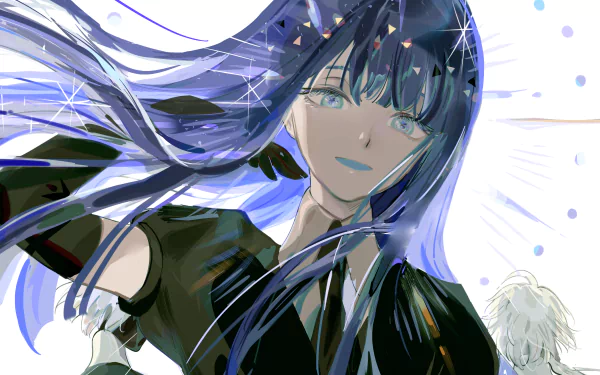 HD anime desktop wallpaper featuring Ghost Quartz, Cairngorm, and Lapis Lazuli from Land of the Lustrous with flowing hair and soft, luminous colors.