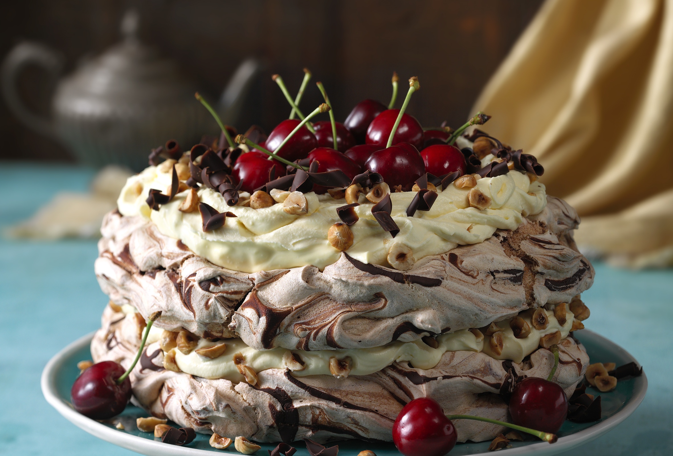 Download Dessert Cherry Cream Pastry Food Cake HD Wallpaper