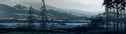 HD desktop wallpaper featuring a serene, misty landscape from the video game The Banner Saga.