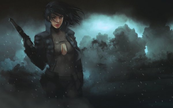 Sci Fi Women Warrior Woman Warrior Gun Cloud Black Hair HD Wallpaper | Background Image
