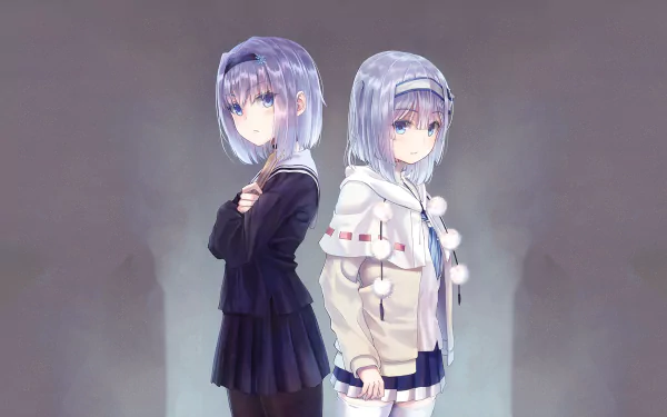 HD PC desktop wallpaper featuring Ginko Sora from the anime Ryuuou no Oshigoto!, showcasing two poses of the character against a muted background.